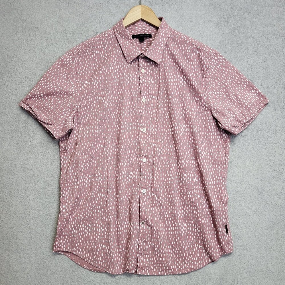 John Varvatos Shirt Men L Pink Star USA All Over Print Short Sleeve Button Up